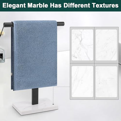 Hand Towel Holder, T-Shape Hand Towel Stand for Bathroom, Hand Towel Rack Bar Standing for Vanity Kitchen Countertop, 304 Stainless Steel, Marble Base (Black) - color: Black