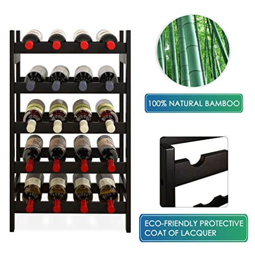 SMIBUY Bamboo Wine Rack, 20 Bottles Display Holder, 5-Tier Free Standing Storage Shelves for Kitchen, Pantry, Cellar, Bar (Black) - color: Black