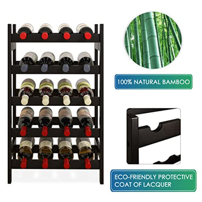 SMIBUY Bamboo Wine Rack, 20 Bottles Display Holder, 5-Tier Free Standing Storage Shelves for Kitchen, Pantry, Cellar, Bar (Black) - color: Black