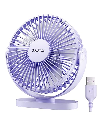 Gaiatop USB Desk Fan, 5.5 Inch Small Quiet Powerful 3 Speeds 90° Rotate, Personal Mini Portable Desktop Table Fans, Cooling for Home Office Car Travel Indoor Outdoor Purple - color: Purple, size: Small