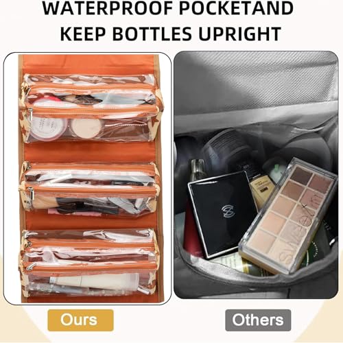 Roll Up Makeup Bag, Travel Toiletry Bag for Women with 4 Clear TSA Approved Pouches, Hanging Travel Organizer, Folding Cosmetic Bag for Men and Women - color: cowboy
