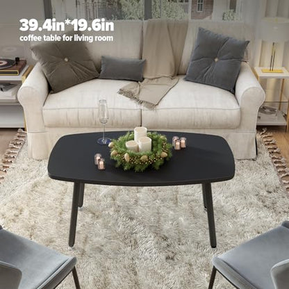 WOHOMO Folding Coffee Table 39.3'' Black Coffee Tables for Living Room Portable Simple Modern Rectangular Center Table for Small Spaces,No Assembly, Black - color: Black
