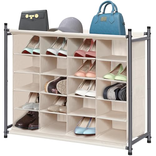 STORAGE MANIAC Stackable Shoe Cubby Organizer, Free Standing Shoe Cube Rack for Entryway, Bedroom, Apartment, Closet, 20-Cube Beige - color: Beige, size: 20-Cube