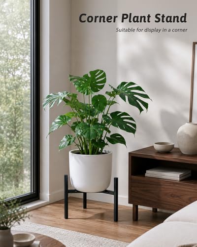 GENTINGBRO Metal Plant Stand indoor,Adjustable Modern Plant Stands,Heavy Duty Stable Plant Pot Flower Holder Indoor Outdoor Corner,Fit 8-12" Pot,Black