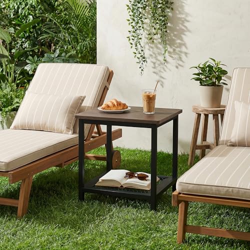 2-Tier Outdoor Side Table with Storage, Weather Resistant Patio End Table, HDPS Small Accent Table for Deck, Garden, Pool, Backyard, Brown - color: Brown