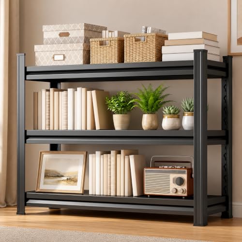 3 Tier Metal Bookshelf, Adjustable Tall Bookcase, Heavy Duty 1800 LBS Modern Deep Book Shelf, Bolt-Free Storage Shelves for Living Room, Home Office, Garage, 36" Wx 12" Dx 32" H - size: Enhanced 3 Tier-36"Wx 12"Dx 32"H