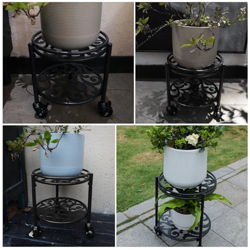 2 Tier Heavy Duty Rolling Plant Stand, 2 Pack Black | Indoor & Outdoor,150 lbs Capacity, Easy Move Cart, Balcony, Patio, Garden,Planter with Wheels - color: black
