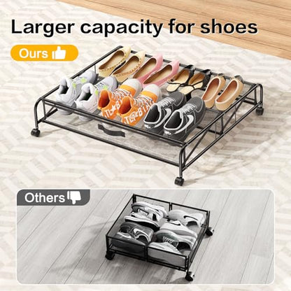 Under Bed Shoe Storage Organizer, 2 Pack Under Bed Storage Containers with Wheels for Under Bed Shoe Organizer Drawer Space Saving for bedroom - size: 2pcs