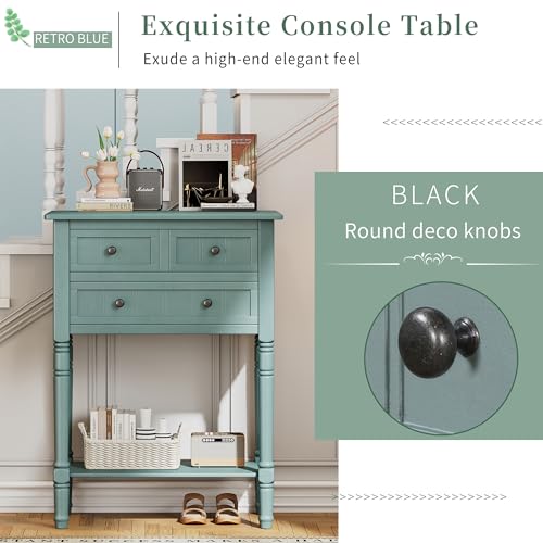 Narrow Console Table - Slim Sofa Tables with 3 Storage Drawers & Bottom Shelf,Solid Wood Frame,Distressed Finish - Accent Table for Living Room,Hallway,Small Spaces,Entryway,23.7" Light Blue - color: Light Blue