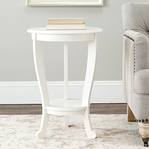 SAFAVIEH Furniture - Mary Pedestal Table - Distressed Cream - Solid Wood - Farmhouse Pedestal Design - Ideal for Living Room, Entryway, Home Office, 18.1" W x 18.1" D x 26" H (AMH5711C) - color: Distressed Cream