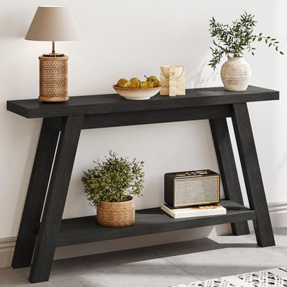 Black Console Table, 55Inch Entryway Console Tables 2-Tier Narrow Wood Console Table Behind Couch Sofa Tables for Living Room, Entryway, Hallway (Black) - color: Black