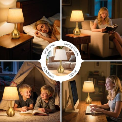 Seealle Touch Table Lamp for Bedroom, 3-Way Dimmable Small Bedside Lamps for Night Stands with Wires, Gold Desk Lamp for Kids Room, Office, Living Room, End Table(LED Bulb Included) - color: D. D:Beige Shade & Gold Base