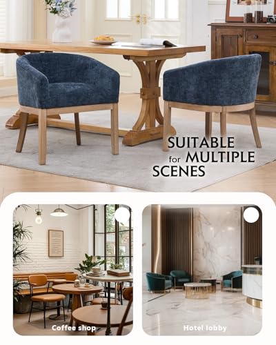 Barrel Dining Chair with Arms Set of 2,Upholstered Chenille Armchair, Curved Back Mid-Century Accent Chair with Solid Wood Legs, Kitchen Dining Room, Breakfast Nook,Home Office,Blue - color: Blue