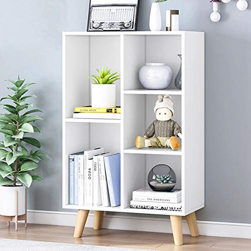 IOTXY Wooden Open Shelf Bookcase - 3-Tier Bookshelf with Legs, Warm White | Nordic Minimalist Style, MDF Material, Raised Solid Wood Legs, 5 Storage Cubes Display, Floor-Standing Cabinet Organizer - color: Warm White, size: 50CM Legs