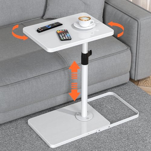 TV Tray Table for Couch - Adjustable Height & 360°Swivel Panel Design，Larger Metal and Wooden Base to Prevent Slipping，Sofa Armrest Tray Table for Eating Laptop Couch Bed Dinner or Small Space - color: White, size: Standard 1 Pack