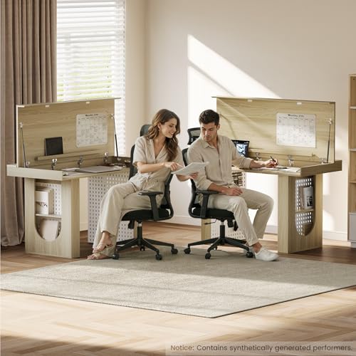 55" Convertible Computer Desk, 2-in-1 Flip-Top Desk & Dining Table with Hidden Storage, Built-in Power Strip, Pegboard, Soft-Close Gas Spring, Space-Saving for Small Apartment, Light Walnut - color: Ligjht Walnut