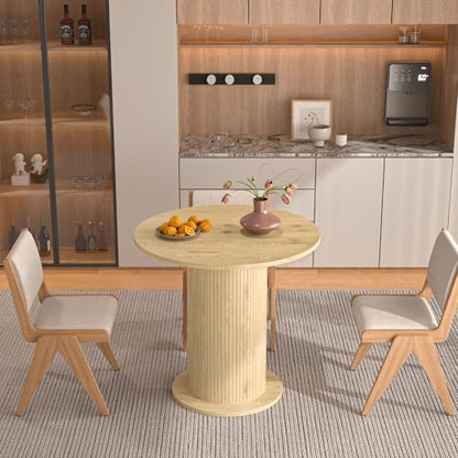 31.5 inch Round Dining Table for 2, Modern Farmhouse Kitchen Table, Small Circle Dining Tables with Wood Strip Base for Kitchen Living Room (Natural) - color: Natural