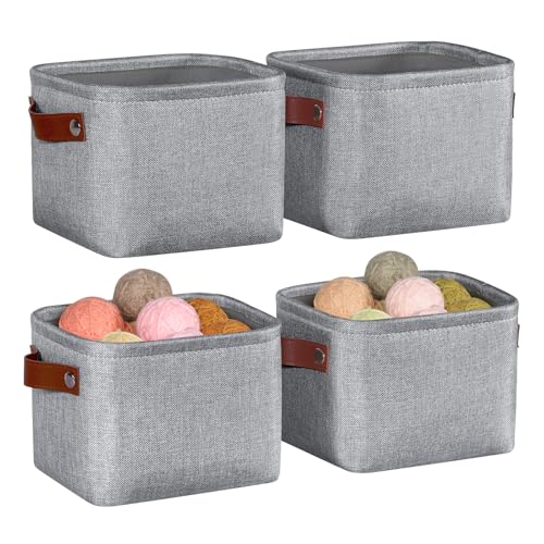 Small Fabric Storage Bins, 7.8x6.7x5.9 inch Mini Storage Cubes 4-Pack Storage Basket for Makeup Collapsible Fabric Storage Organizer with Handles, Decorative Basket for Desk, Shelves, Grey - color: Grey, size: 7.9" x 6.7" x 6"