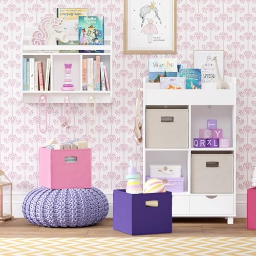 RiverRidge Folding Storage Bins - 2-pack of 10in Tall Pink Cubes | Fabric Bins, Set of 2 Storage Cubes, Cut-out Handles, Playroom Closet Organizer, Collapsible Cubby with Bottom Board Insert - color: 2 Pink 10in H Bins
