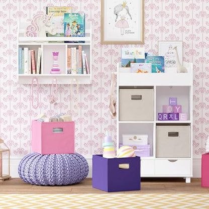 RiverRidge Folding Storage Bins - 2-pack of 10in Tall Pink Cubes | Fabric Bins, Set of 2 Storage Cubes, Cut-out Handles, Playroom Closet Organizer, Collapsible Cubby with Bottom Board Insert - color: 2 Pink 10in H Bins