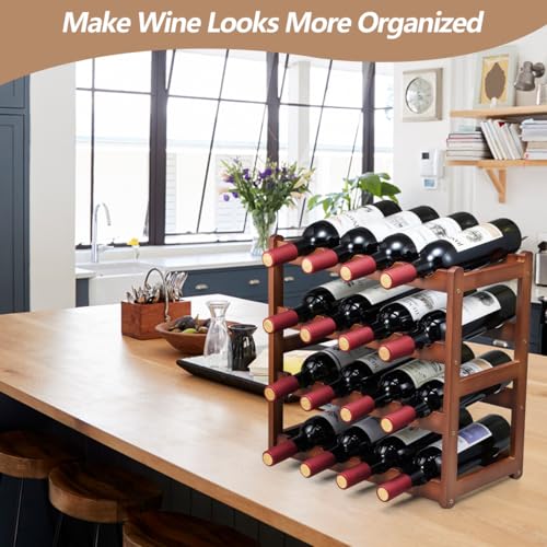 Bamboo Wine Rack,4 Tier, Wine Bottle Holder, Hold 16 Bottles for Home Kitchen, Dinging Room, Pantry, Cabinet, Bar - color: 4 Tier Brown