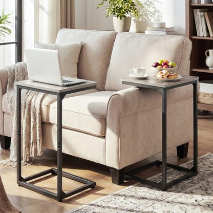 AMHANCIBLE C Shaped End Tables Set of 2, Couch Side Tables that Slide Under Sofa, Slim TV Trays for Living Room and Bedroom, Narrow Space Saving Laptop Workstation, Grey, HET02BGY - color: Grey