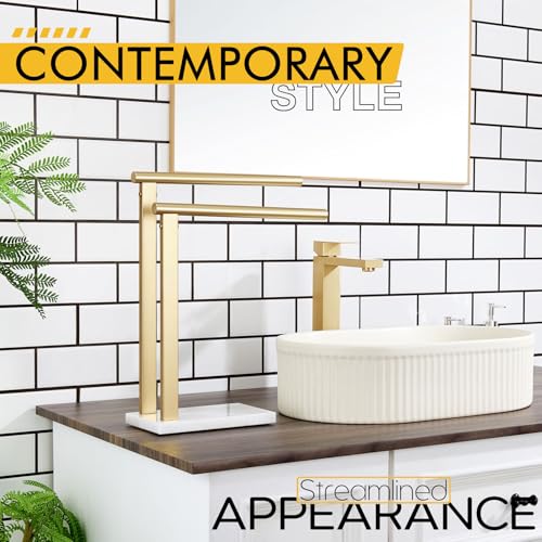 KOKOSIRI Hand Towel Rack Standing Towel Rails 2-Tier with Marble Base for Bathroom Vanity Countertop, Brushed Gold Stainless Steel 15.7'' Height THS0007-BG - color: Brushed Gold, size: 2-Bar
