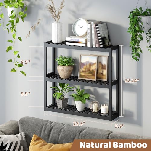 Bathroom Shelf Bamboo Organizer Rack Adjustable 3-Tier Storage Shelf Wall Mounted Storage Rack Over The Toilet Utility Shelves Living Room Kitchen Shelf(Black) - color: Black