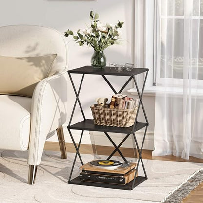 3-Tier End Table Small Side Table Tall Bedside Night Stand with Storage Sofa Side desks for Living Room Bedroom Office Bathroom Small Space Black ET-03BK - color: Black High
