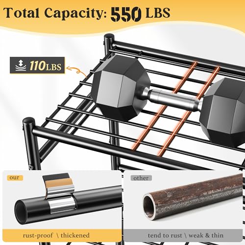 DurayLoly Metal Shelving with Hooks & Side Panel for Pantry Storage, 5-Tier | More dense wire diameters, Reinforcing Ribs, Leveling Feet, easy assembly, 550LBS Heavy Duty Shelving, Kitchen Laundry Room - size: 17.7" W x 11.81" D x 58.26" H (5T)