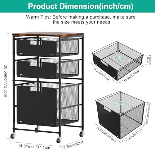 3-Drawer Storage Organizer, Under Desk Rolling File Cart with Lockable Wheels, Hanging File Folder Organizer for Letter Size, Utility Craft Cart Filing Cabinet for Home Office,Black - size: 3 Tier
