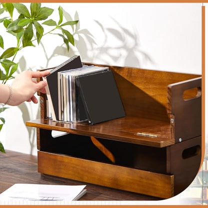 CroBlissful 4 Set Wooden CD Storage Box,Holds 144 CDs(36 Each),Stackable CD Holder Organizer with Magnetic Front Flap and Carrying Handles for DVDs, Cassette Tapes and Movie Cases (Brown) - color: Brown