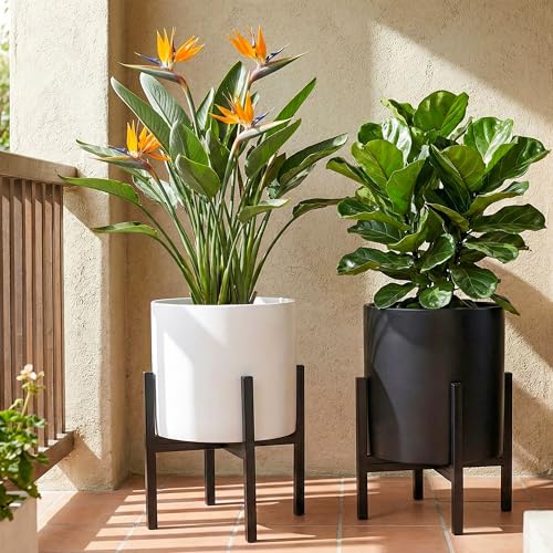 FaithLand Mid Century Plant Stand Indoor Outdoor(Plant Pot Not Included), Holds Planters with a Maximum Width of 14 Inch, Metal Planter Stand, Potted Plant Holder, Black - Width Not Adjustable - size: 14 inch