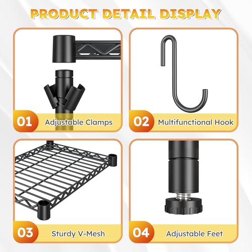 REIBII Mini Fridge Shelf with Storage, 2-Tier Adjustable Metal Shelving Unit with 8 Hooks,176 LBS Heavy Duty Organizer Rack for Dorm Room,Apartment, Kitchen and Office,52.36" H x 26.38" W x 18.1" D - size: 26.38Wx18.1Dx52.36H