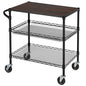 Finnhomy 3 Tier Heavy Duty Commercial Grade Utility Cart with Wood Top, Wire Rolling Cart with Wheels and Handle Bar, Kitchen Carts on Wheels, Metal Cart with 600 LBS Capacity, Black - style: 30“L Black
