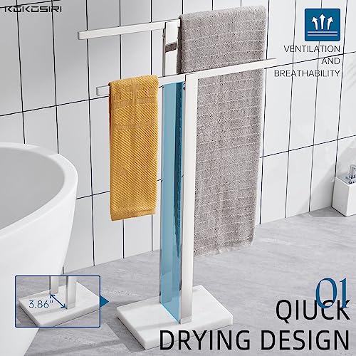 KOKOSIRI Bathroom Towel Rack 2-Tier Standing Towel Bars with Marble Base, Stainless Steel Freestanding Towels Holder, Thicken Steady Design, Polished Chrome THS0003-CH - color: Polished Chrome