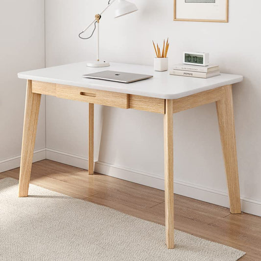 IOTXY Solid Wood Writing Desk - Home Office Workbench Desk with Drawer, 31.5" Width Laptop Computer Work Study Table in White - color: White, size: 80CM