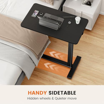 Sweetcrispy Overbed Bedside Table with Wheels, Adjustable Hospital Home Use, Rolling Laptop Mobile Standing Space Saving Durable Frame Side Storage Shelf Easy Assembly, Black - color: Black