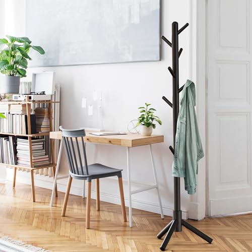 Simple Houseware Wooden Coat Rack Stand, Hall Tree with 9 Hooks, Black | Adjustable Tree Rack for Entryway, Hallway, Bedroom, Office - color: Black, style: Wooden