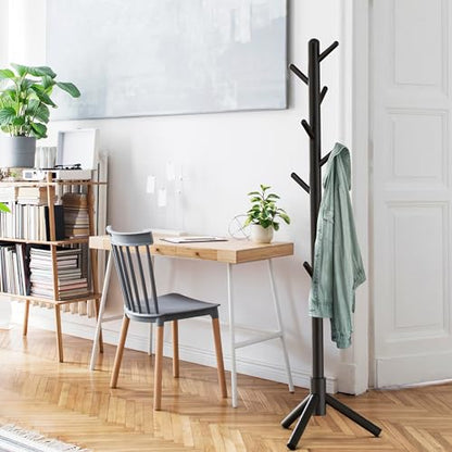 Simple Houseware Wooden Coat Rack Stand, Hall Tree with 9 Hooks, Black | Adjustable Tree Rack for Entryway, Hallway, Bedroom, Office - color: Black, style: Wooden