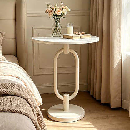 Lightdot White Round Side Table Modern End Table Stable Sofa Side Table with Heavy Duty Metal Base Integrated Accent Coffee Table Easy Assemble Nightstand for Living Room Bedroom Small Space - color: White-u