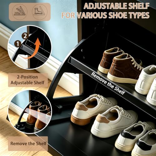 Shoe Cabinet with 2 Flip,Shoe Cabinet Storage,Shoe Organizer Cabinet,Black | Hidden Wood Shoe Cabinet,reestanding Shoe Rack Cabinet for Entryway Hallway - color: Black