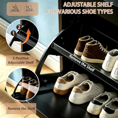 Shoe Cabinet with 2 Flip,Shoe Cabinet Storage,Shoe Organizer Cabinet,Black | Hidden Wood Shoe Cabinet,reestanding Shoe Rack Cabinet for Entryway Hallway - color: Black