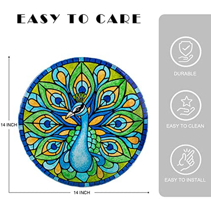 VCUTEKA Patio Side Table Outdoor Accent Table Bistro Coffee Table Plant End Table Small Porch Table Indoor Round Glass Balcony Plant Table Stands Peacock - color: Peacock