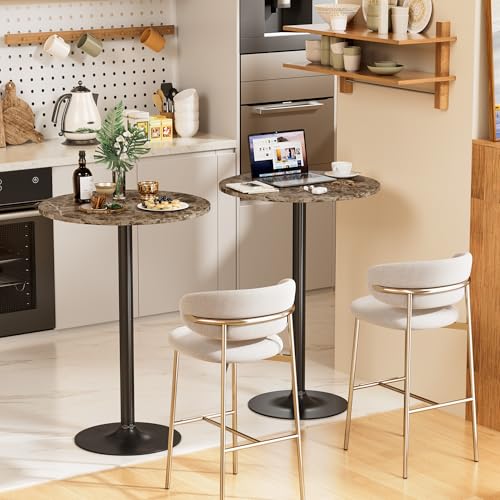 Shahoo Round Bar Table, Cocktail Table with Metal Base & MDF Top, Counter Height Pub Table for Dining Room, Living Room, Kitchen, Bar, Pub, Cafe, Faux Marble - color: Faux Marble, style: Basic