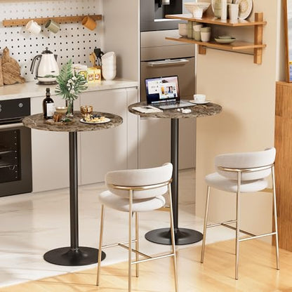 Shahoo Round Bar Table, Cocktail Table with Metal Base & MDF Top, Counter Height Pub Table for Dining Room, Living Room, Kitchen, Bar, Pub, Cafe, Faux Marble - color: Faux Marble, style: Basic