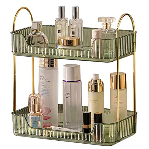 shuang qing Bathroom Counter Organizer Countertop Storage, Cosmetics Skincare Shelf, Makeup Organizer Perfume for Dresser Vanity Tray, Spice Rack for Kitchen(2 Tier-Green) - color: Gem Green, size: Standard-2 Tier