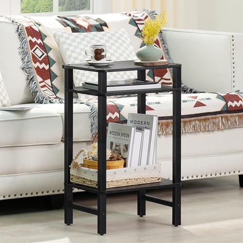 YUFAM Side Table End Table Tall Night Stand 3-Tier 2 Pack for Living Room Bedroom Bathroom Office Furniture Black - color: Black, size: 3 Tier
