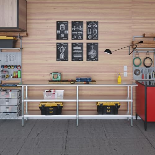 Stainless Steel Work Table with 2 Shelves | Metal Utility Table | Commercial & Residential NSF Utility (Stainless Steel Table with 2 Shelves, 96" Long x 18" Deep) - size: 96" Long x 18" Deep