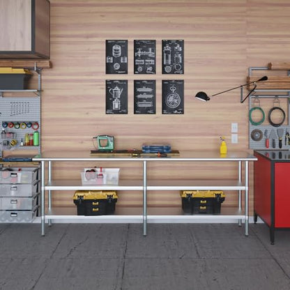 Stainless Steel Work Table with 2 Shelves | Metal Utility Table | Commercial & Residential NSF Utility (Stainless Steel Table with 2 Shelves, 96" Long x 18" Deep) - size: 96" Long x 18" Deep